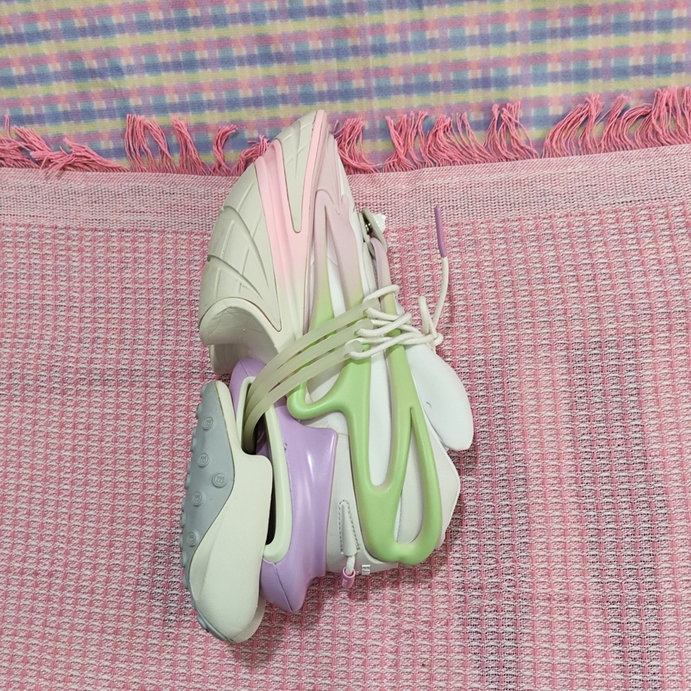 Balmain Women White Sneakers with Pink and Green Accents - Picture 10 of 11